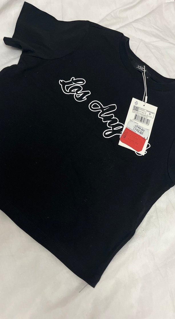 Siyah Los Angeles Baskılı Dantelli Kısa Tişört - Görsel 3