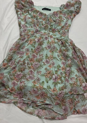 Çiçek Desenli V Yakalı Midi Elbise - Görsel 3