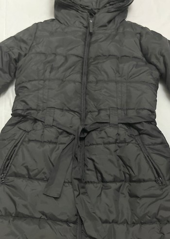 Kemerli Siyah Kadın Uzun Kışlık Mont - Görsel 5