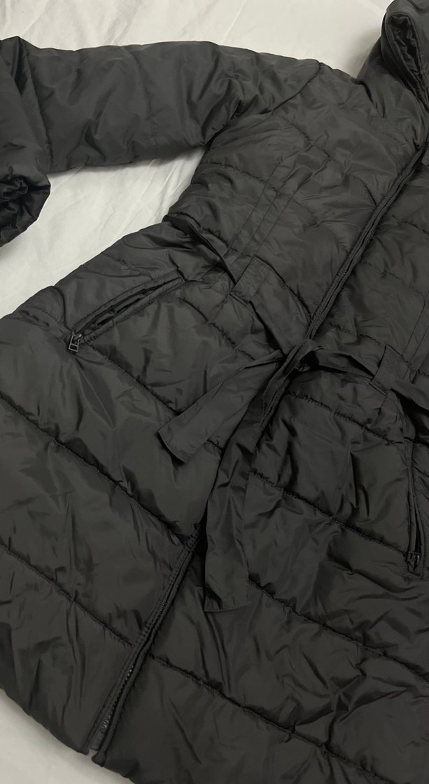 Kemerli Siyah Kadın Uzun Kışlık Mont - Görsel 2