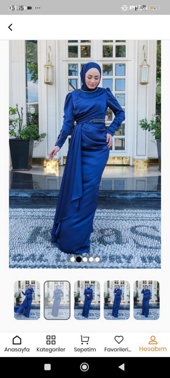 Mavi Uzun Kollu Drapeli Tesettür Abiye SATILIK - Görsel 2