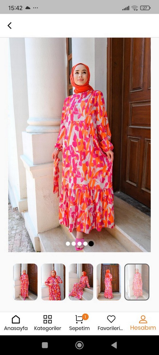 FIRÇA DESENLİ BEL BAĞLAMALI SATEN ELBİSE - Görsel 4