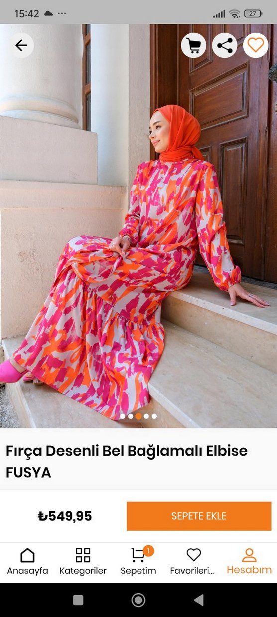 FIRÇA DESENLİ BEL BAĞLAMALI SATEN ELBİSE - Görsel 2