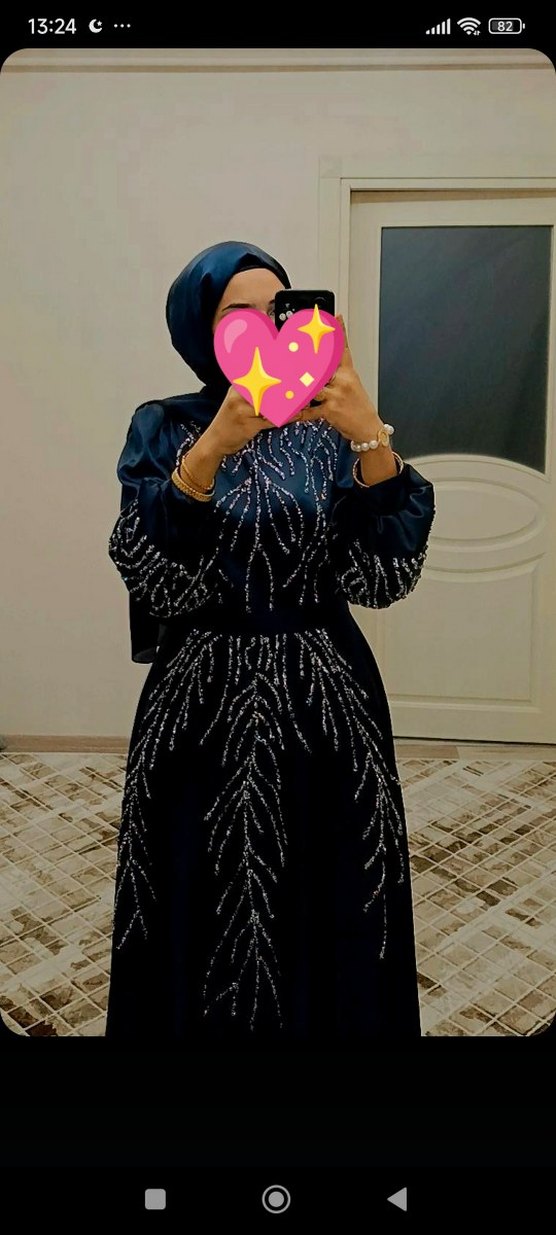 Boncuk İşlemeli Lacivert Abiye Elbise - Görsel 3