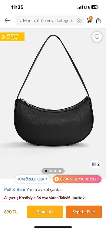 pull bear yarım ay kol çantası
