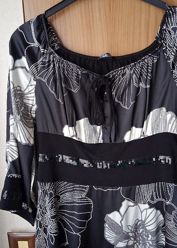 Bohem Siyah Beyaz Uzun Gece Elbisesi - Görsel 2