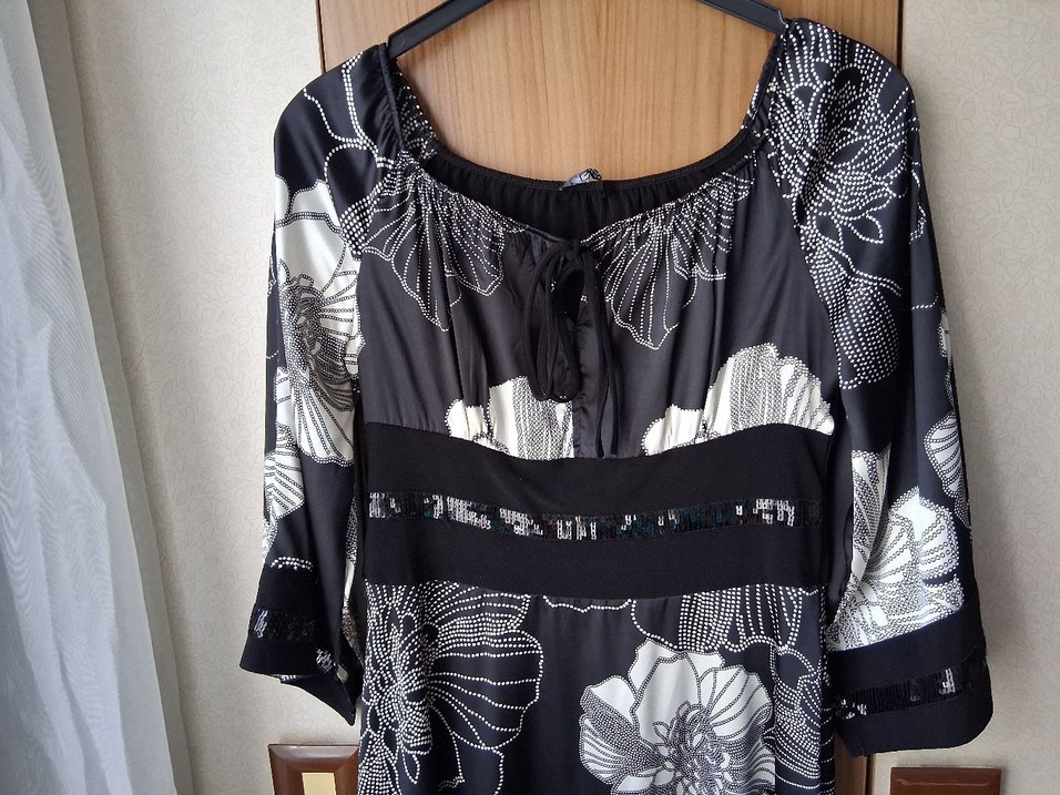 Bohem Siyah Beyaz Uzun Gece Elbisesi - Görsel 2