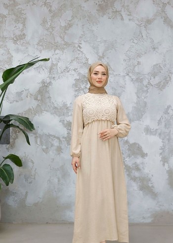 Bej Nakışlı Bohem Uzun Elbise - Görsel 3