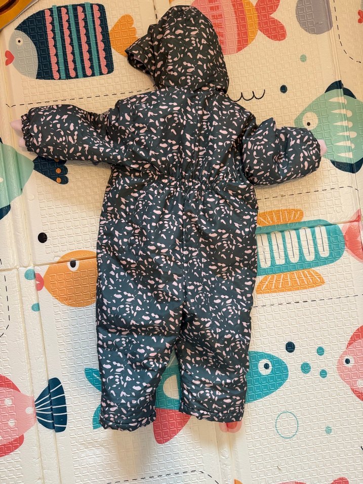 92 beden- Kar tulumu- Astronot-Kız Bebek Kapüşonlu Desenli Tulum - Görsel 3