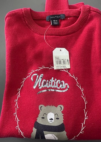 Kız Çocuk Bordo Baskılı Triko Kazak - Görsel 6