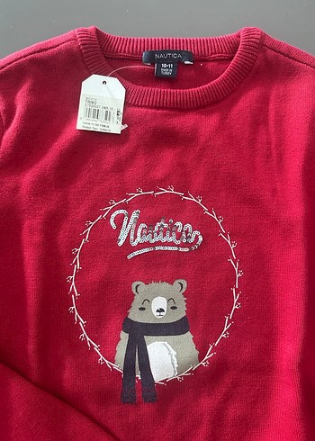 Kız Çocuk Bordo Baskılı Triko Kazak - Görsel 5