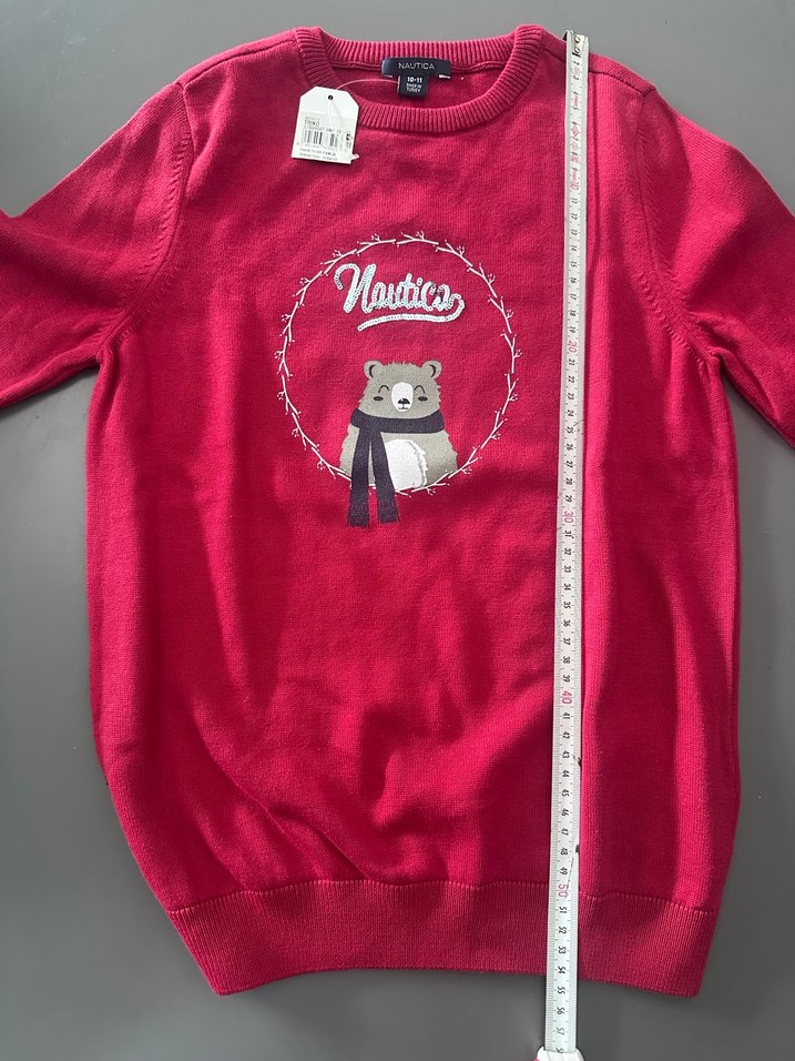 Kız Çocuk Bordo Baskılı Triko Kazak - Görsel 4