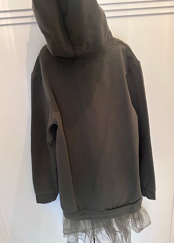 Kız Çocuk Gri Kahverengi Uzun Kollu Tül Detaylı Sweatshirt - Görsel 6