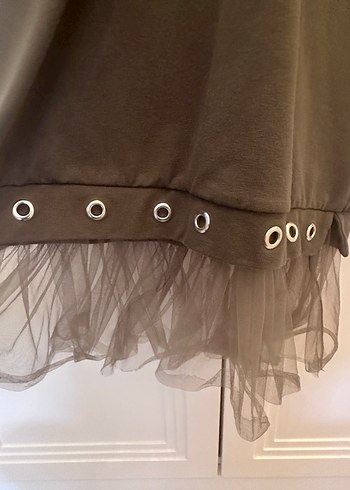 Kız Çocuk Gri Kahverengi Uzun Kollu Tül Detaylı Sweatshirt - Görsel 2