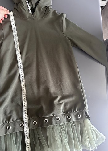 Kız Çocuk Gri Kahverengi Uzun Kollu Tül Detaylı Sweatshirt - Görsel 4