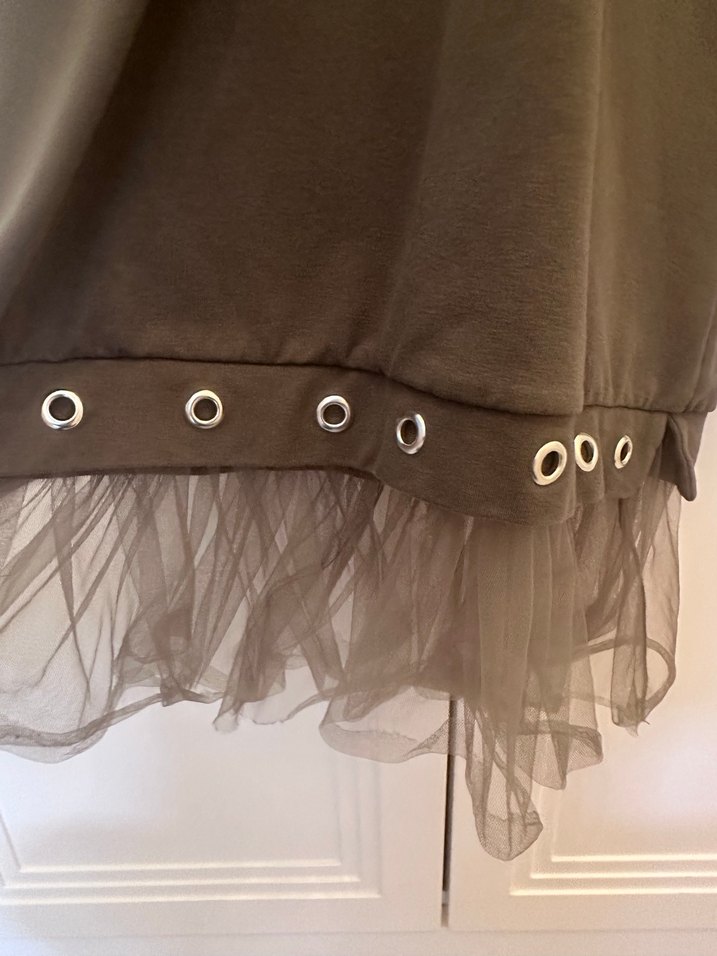 Kız Çocuk Gri Kahverengi Uzun Kollu Tül Detaylı Sweatshirt - Görsel 2