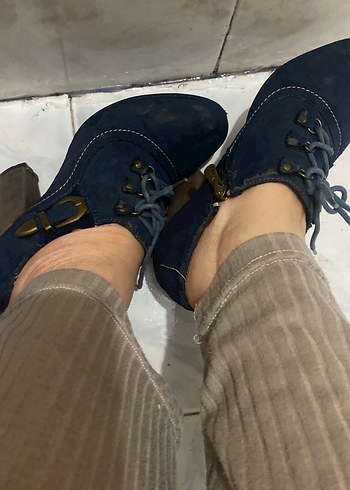 Kadın Kot Wedge Topuklu Bağcıklı Oxford Ayakkabı - Görsel 4