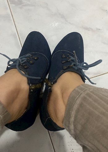 Kadın Kot Wedge Topuklu Bağcıklı Oxford Ayakkabı - Görsel 2