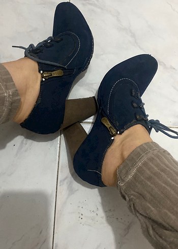 Kadın Kot Wedge Topuklu Bağcıklı Oxford Ayakkabı - Görsel 3