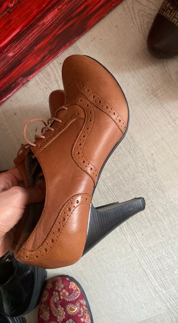 Deri Bej Bağcıklı Dolgu Topuk Kadın Ayakkabı - Görsel 3