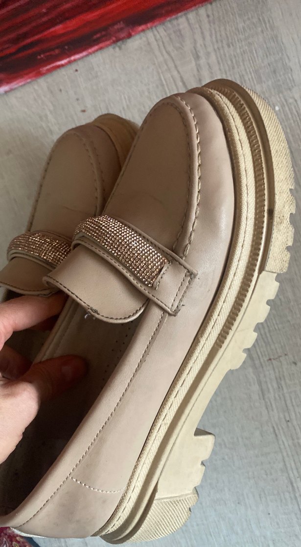 Bej Rugan Tokalı Kadın Dolgu Topuk Loafer - Görsel 2