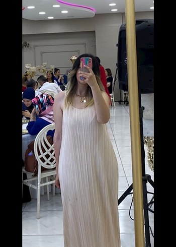 Bej Pilili Uzun Kadın Elbise - Görsel 2