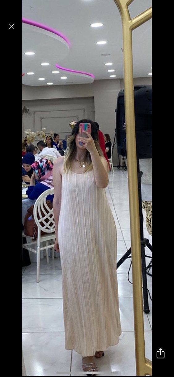 Bej Pilili Uzun Kadın Elbise - Görsel 2