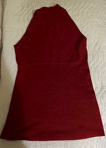 Bordo Yüksek Yakalı Kolsuz Kadın Triko bluz - Görsel 2