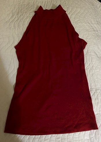 Bordo Yüksek Yakalı Kolsuz Kadın Triko bluz - Görsel 3