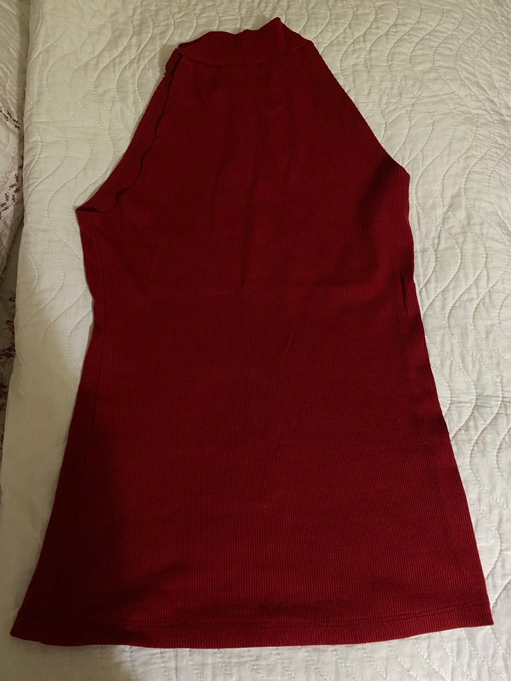 Bordo Yüksek Yakalı Kolsuz Kadın Triko bluz - Görsel 2