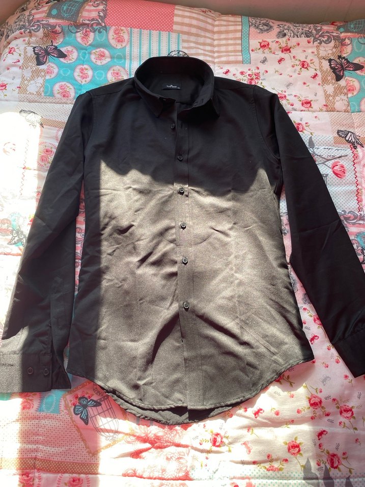 Erkek Siyah Düğmeli Uzun Kollu Gömlek - Görsel 3