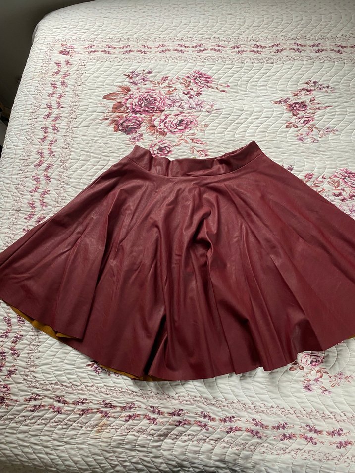 Bordo Piliseli Mini deri Kadın Etek - Görsel 2