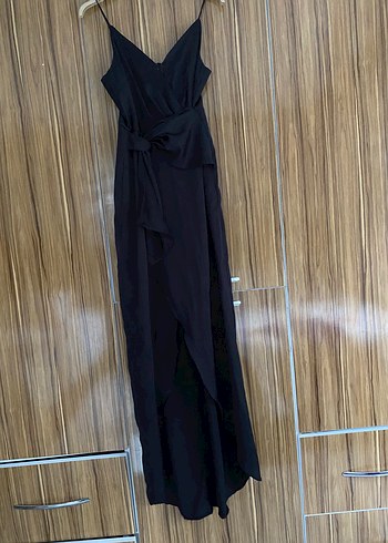 Drapeli Siyah V Yaka Uzun Abiye Elbise - Görsel 2