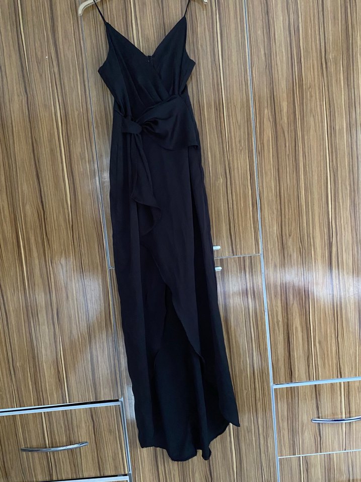 Drapeli Siyah V Yaka Uzun Abiye Elbise - Görsel 2