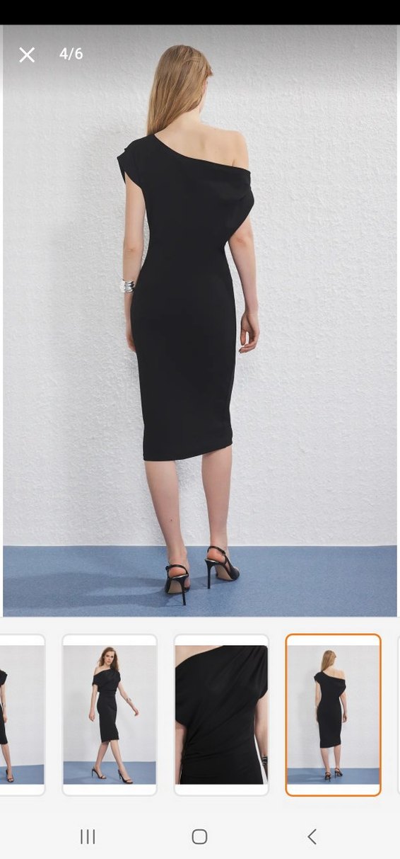 Siyah Drapeli Straplez Kalem Elbise - Görsel 3