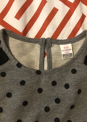 LC Waikiki Gri Puantiyeli kız çocuk elbise