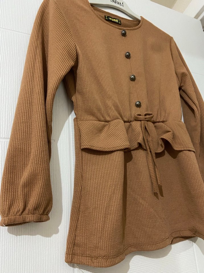 Kahverengi Uzun Kollu Kız Bluzu - Görsel 2