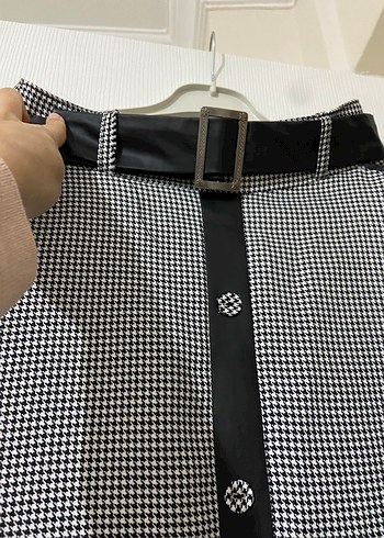 Kemerli Uzun Ekose Desenli Kadın Etek - Görsel 2