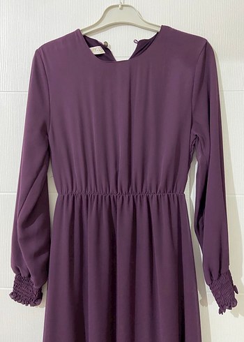 Mor Uzun Kollu Piliseli Kadın Elbise - Görsel 2