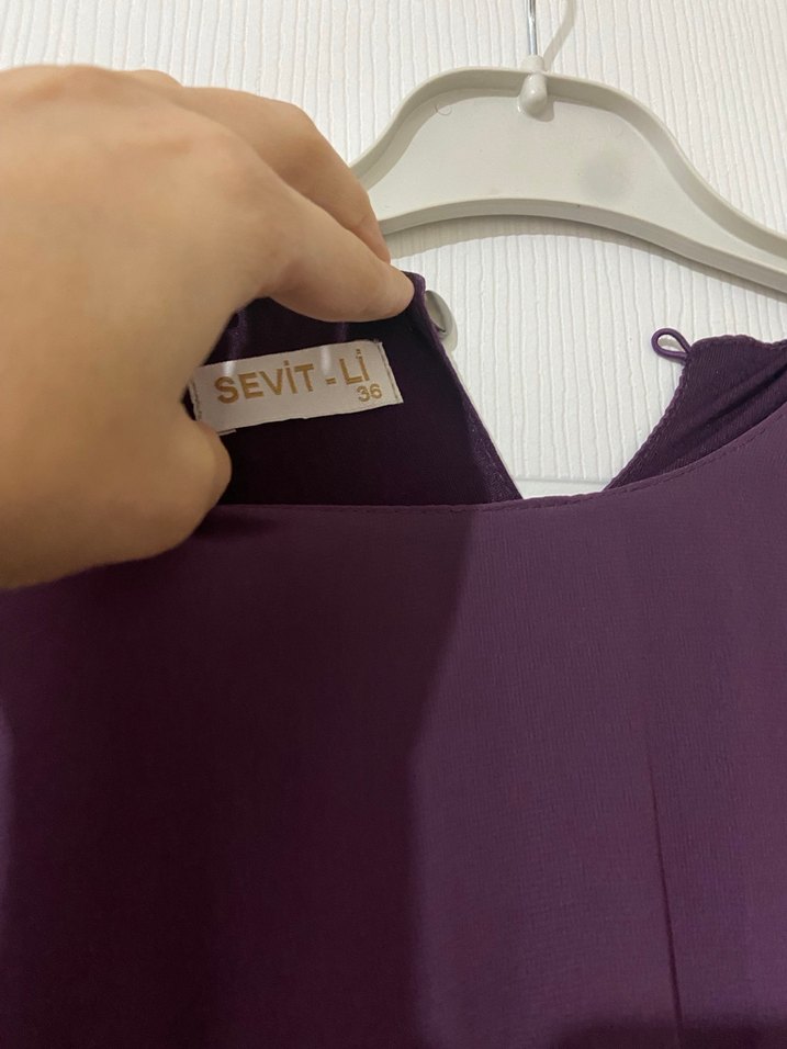 Mor Uzun Kollu Piliseli Kadın Elbise - Görsel 3