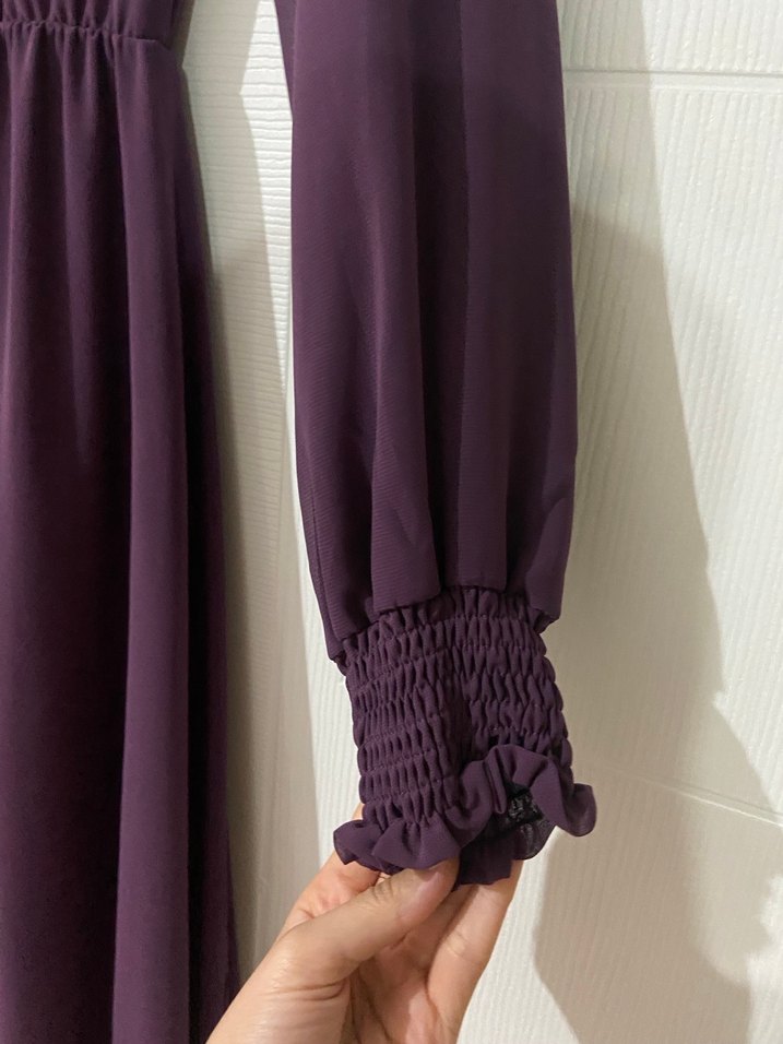 Mor Uzun Kollu Piliseli Kadın Elbise - Görsel 4