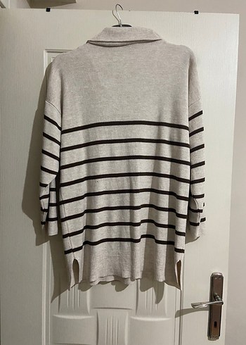 Bej Çizgili Uzun Kollu Triko Kazak - Görsel 3