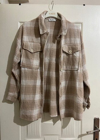 Bej Ekose Düğmeli Kadın Gömlek - Görsel 5