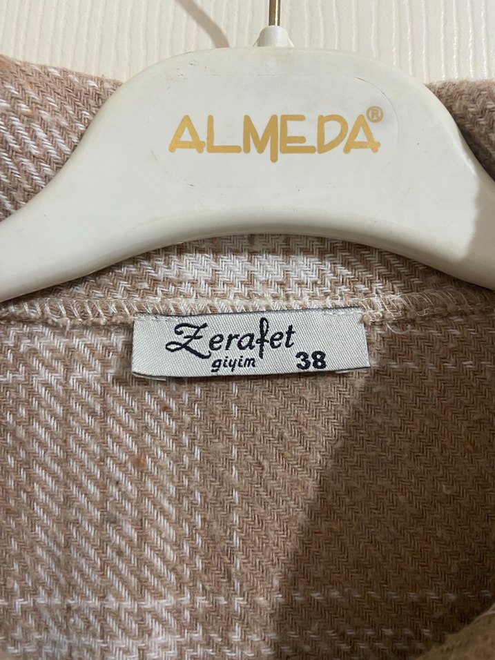 Bej Ekose Düğmeli Kadın Gömlek - Görsel 3