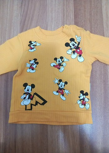 Sarı Mickey Mouse Baskılı Erkek Sweatshirt