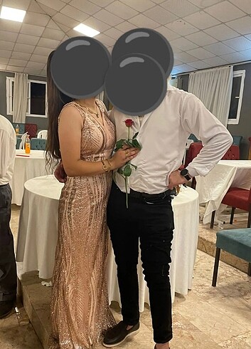 m Beden Gold kadın askılı abiye elbise