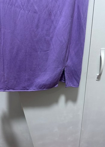 Mor Midi Saten Askılı Elbise - Görsel 4