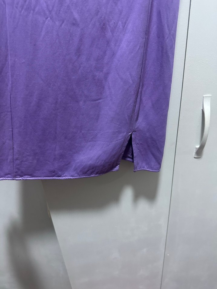 Mor Midi Saten Askılı Elbise - Görsel 4