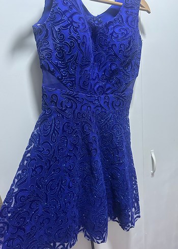 Dantel İşlemeli Kısa Mavi Abiye Elbise - Görsel 3