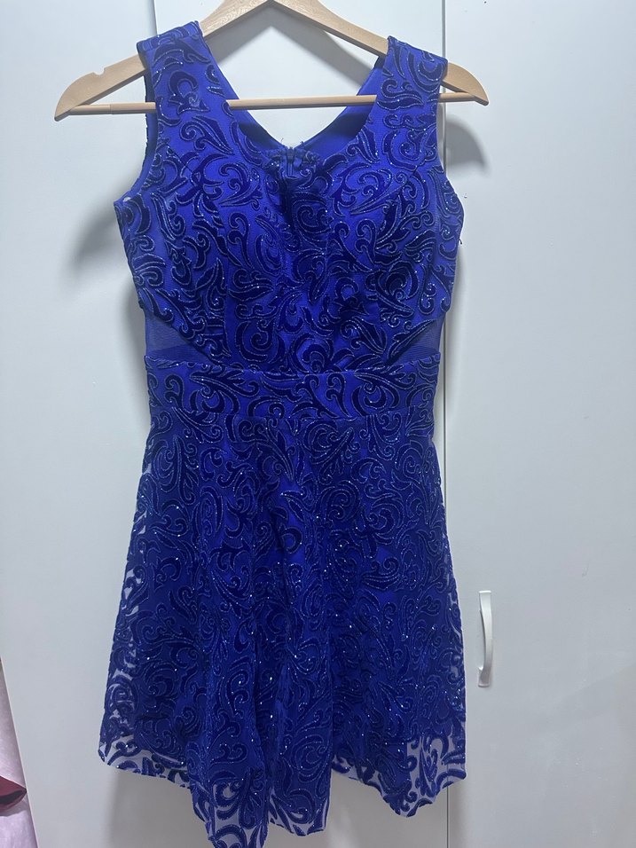 Dantel İşlemeli Kısa Mavi Abiye Elbise - Görsel 4